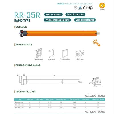 China Modern Wireless Waterproof Door Tent Roll RADIO 10nm 50nm AC RADIO 10nm 50nm Tubular Motor 35R for sale