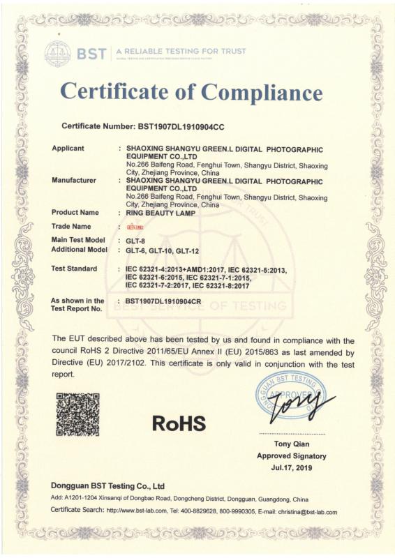 RoHS - Shaoxing Shangyu Green.l Digital Photographic Equipment Co., Ltd.