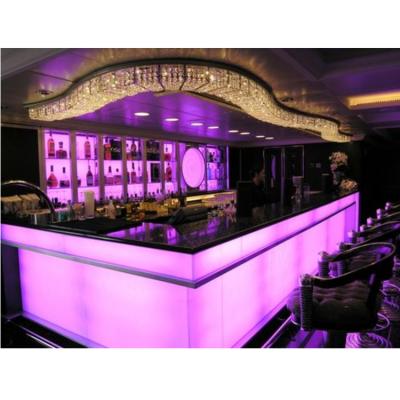 China Modern L Shaped RGB Led Amazing Fabric Stone Design Bar Counters Counter Leisure Marble Top Bar Stool for sale