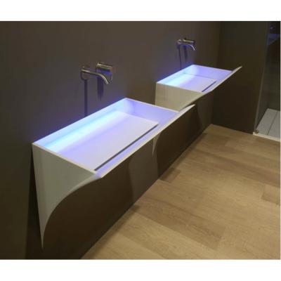 China Easy Clean Bright White Solid Outdoor Stone Led Hotel Vanity Sink / Hand Wash Basin Home and Restaurant for sale