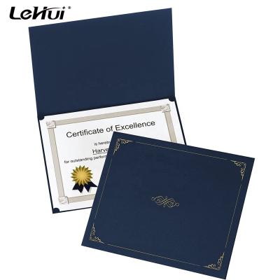 China School Lehuipp Gold Foil Embossed Dark Blue Covers Feature Canvas-Like Texture Letter Size 30pcs/box Certificate Paper Holders for sale