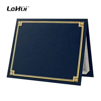 China School Lehuipp Hot Sale 30pcs/box Nautical Blue Canvas With Gold Foil Size 9 1/2 X12 Paper Certificate Holders for sale