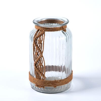 China D+DIY Vintage 100% Cotton Flower Pink Glass Bottle Net Wrapped Glass Hurricane Lamp for sale