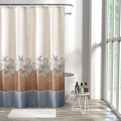 China Sustainable Ready To Ship Shells 100% Polyester Ottoman Embroidery Shower Curtain Luxury Ashore for sale