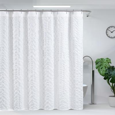 China Sustainable Ready To Ship Hot Selling Waffle Weave Bubble White 100% Polyester Bathroom Shower Curtain for sale