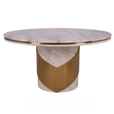 China Modern Luxury Extendable Stainless Steel Titanium Natural Jazz Dining Table White Marble Dining Table for sale