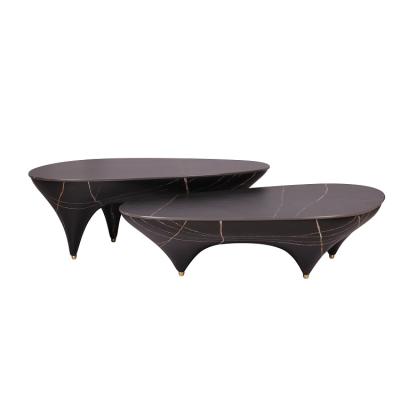 China (Other) adjustable black coffee table fiberglass reinforced plastic base black gold rock plate effect copper foot pad coffee table for sale