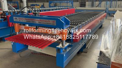 中国 PLC Controlled Corrugated Roll Forming Machine H Beam Base With Omron Encoder Hydraulic Cut 販売のため