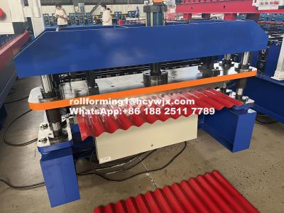 中国 Chain Transmission Corrugated Sheet Rolling Machine With Omron Encoder And Hydraulic Cutting 販売のため