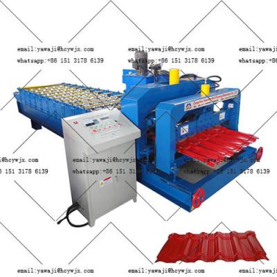 China Hydraulic Glazed Steel Tile Roll Forming Machine With CR12 Cutter Material And 0.3-0.6mm Material Thickness for sale