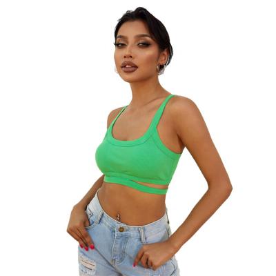 China Top Selling Women's Breathable Tank Cami Top Summer Sports Bra Rib Knit Green Strap Comfy QUICK DRY Cutout Padded Sexy Top for sale