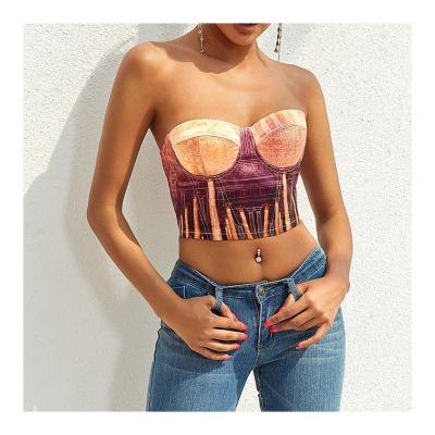 China QUICK DRY All Over Thin Parthenon Sunset Print Satin Lift Back Ribbon Crop Top for sale