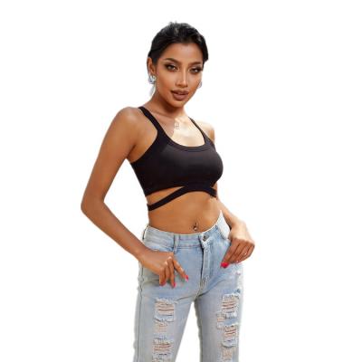 China 2022 New Sports QUICK DRY Black Body Sculpting Comfy Breathable Cutout Rib Knit Crop Top Tank Cami Top Women Strap Tops for sale