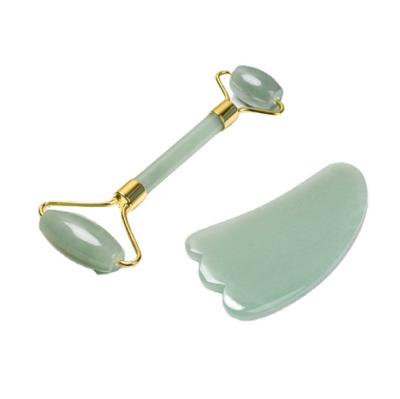 China Massager Rose Quartz Face Jade Roller Gua Sha Face Lift Roller Set Rose Quartz Pink Jade Roller Natural for Face and Body for sale