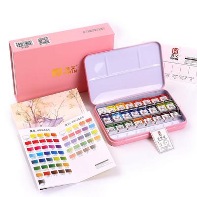 China AOWEN Watercolor Painting Set Solid Tin Box Half Pans with Paper Professional Art Supplies for Artist Beginners, Adults and Kids 22*15.5*5 for sale