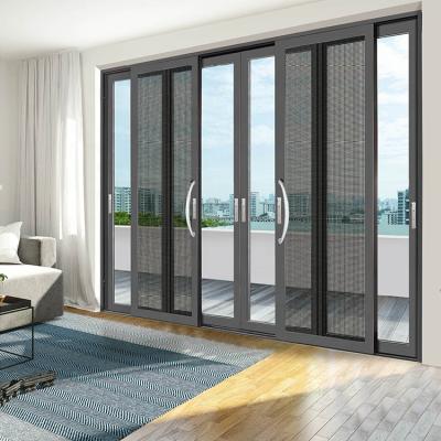 China Waterproof Custom Sound Aluminum Glass Frame Double Profile Entrance Proof Sliding Door for sale