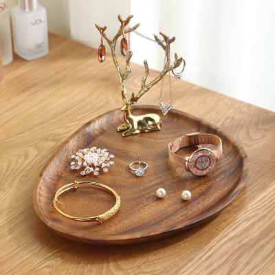 China Hot Home Luxury Custom Ring Jewelry Display Storage Box Antler Wood Tray Decorated Vintage Oval Jewelry Dish Necklace Box Jewelry for sale