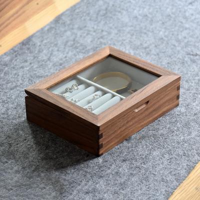 China Eco Jewelry Organizer Wooden Earring Box Glass Jewelry Compartmented Storage Box For Gifts Large Box For Necklace for sale