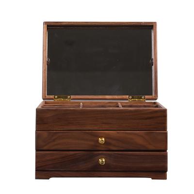 China Japan Style Retro Black Walnut Jewelry Box Eco Makeup Box Sundries Desk Storage Box Drawer Storage Cabinet for sale