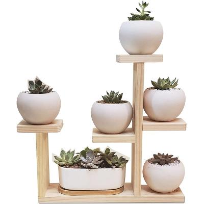 China Luxury modern double structure wooden light large capacity overpass flower pot display frame for sale