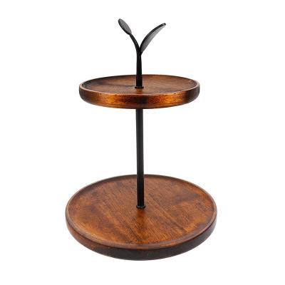 China Classical high quality Nordic environmental friendly bamboo and wooden black circular two tier afternoon tea cake snack stand for sale