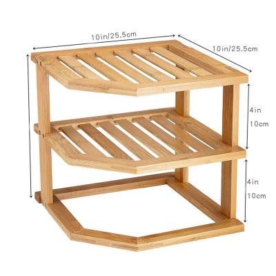 China 3 Tiers Kitchen Shelf Rack Dish Rack Bamboo Stackable Corner Cupboard Spice Rack Storage Racks Plates Rack for sale