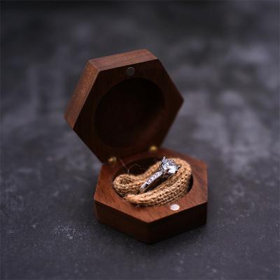 China Storage Luxury Walnut Wood Custom Engraved Logo Diamond Ring Jewelry Gift Display Box With Magnet Closure for sale