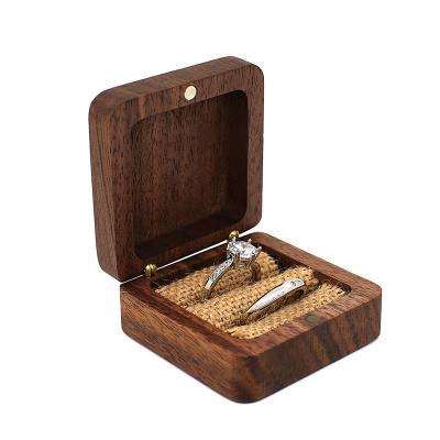 China Real Walnut Wood Wedding Storage Double Ring Jewelry Gift Display Box with Custom Logo for sale