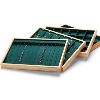 China Jewelry Display and Storage Factory Luxury Wholesale Ready to Ship Real Wood Necklace Ring Jewelry Display Tray Suede Bracelet Pendant for sale