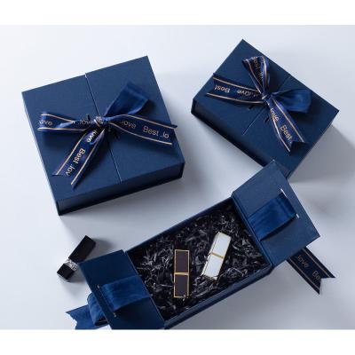 China Wholesale Recyclable Blue Flip Lid Lipstick Cosmetics Perfume Gift Box Birthday Envelope Bridesmaid Gift Box With Ribbon for sale