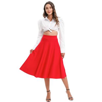 China Anti-Static Europe And America Solid Color Zipper Cotton Wholesale Clothes Summer Women Midi Pleated Skirt for sale