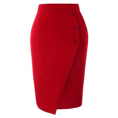 China Anti-Static Women Fashion Summer Sexy Knee Length Plain Button Zipper Designer Clothing Styles High Waist Pencil Women Skirts for sale