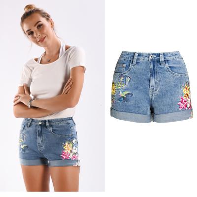 China Summer New Trend Wide-leg Stretch Breathable Sexy Slim Denim Flower Light Blue Short Jeans For Women for sale