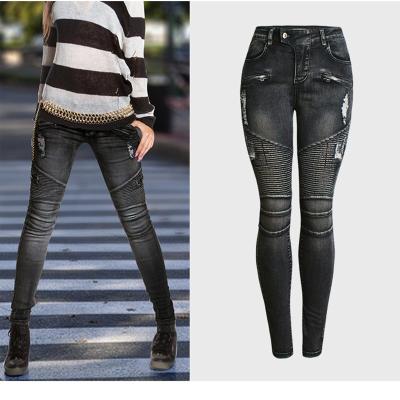 China New Fashion Breathable Pencil Small Leg Pants With Holes Slimming Color Women Skinny Body And Stretch Jeans for sale