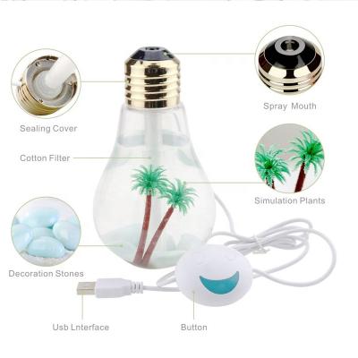 China PP+ABS+PET Mini USB Ultrasonic Air Bulb Colorful Led Bulb Humidifier For Home Use for sale