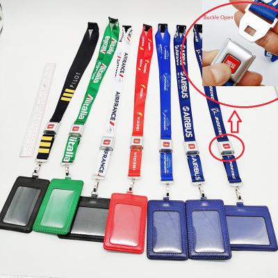 China Polyester Classic Press Car Safety Seat Belt Buckle Polyester Lanyard With Logo Custom Lanyards ID Card Holder Neck Strap Removable String Lanyards for sale