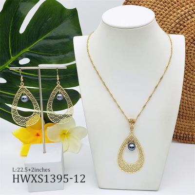 China CLASSIC Hawaiian Gold Jewelry Mermaid Tail Wave Gold Plating Pearl Necklace Set Accessories Jewelry for sale