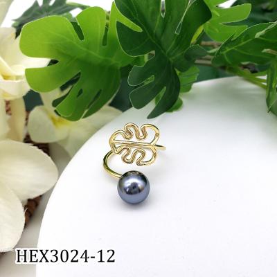 China Monstera Rings Jewelry Hawaiian Jewelry Wholesale Casual/Sporty Gold Adjustable Pearl Ring Rings Jewelry Women for sale