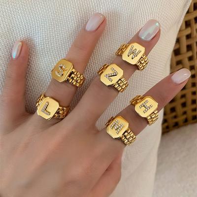 China 2021 Bestselling Adjustable Cooper Nickel Free 18k Gold Plated A-Z Letter Ring Gold Initial Letter Rings For Women for sale