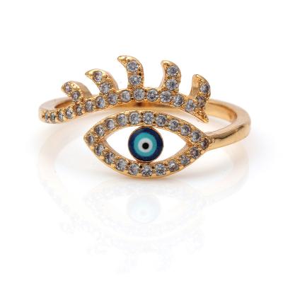 China Resizeable Blue Eyes Ring For Women CZ Evil Eyes New Arrival Evileye Rhinestone Jewelry Lead Free Nickel Free Gold Plating for sale