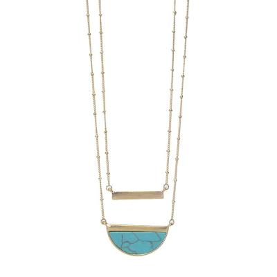 China Casual / Sporty Gold Plated Half Moon Turquoise Long Bar Layered Necklace for sale