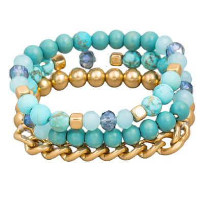 China Fast Delivery 3 Pcs Luxury Stone Lead Free Nickel Free Nature Stone Crystal Wooden Beads Gold Chain Bracelet Set for sale