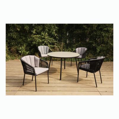 China OEM Modern 5 Pcs Factory Round Garden Table Outdoor Dining Table Set Rope Furniture Garden Patio Outdoor Dining Set for sale