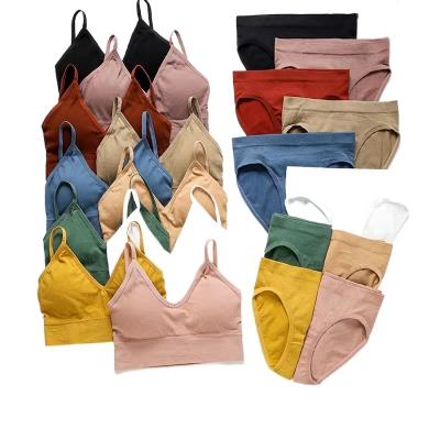 China New High Quality French Triangular Seamless Yarn QUICK DRY Underwear Gather Chest Free Bra and Brief Sets for sale