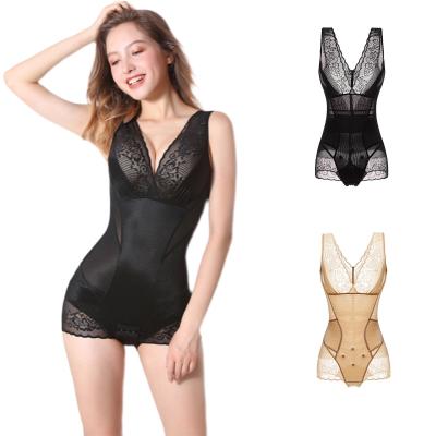 China New Breathable One Piece Ultrathin Shapers Lace Up Fabric Anion Stone Comfortable Full Body Shapewear for sale