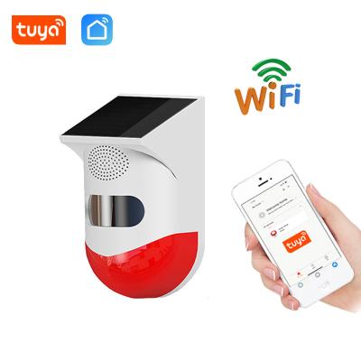 China Tuya Smart APP Remotely Rechargeable Loud Outdoor Waterproof Strobe Speaker Light Police WiFi Solar Alarm Siren for sale