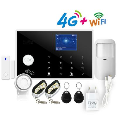 China Home Burglar Alarm SIM Card Wireless & Wired Detector RFID TFT Touch Keyboard 11 Languages Compatible Alexa Wifi 4G Alarm System Te koop