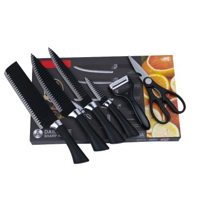 China Stocked Six Pcs Stainless Steel Knife Set Chinese Waves Pattern Gift Kitchen Knife Non-stick Coating Set for sale