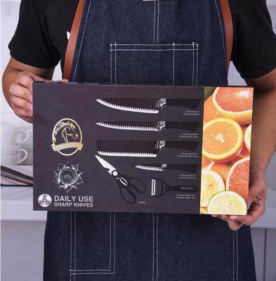 China 5 Pcs Viable Non-stick Coating Knife Set With Gift Box For Kitchen Knife Set 6-Piece Stainless Steel Black Chef's Knife for sale