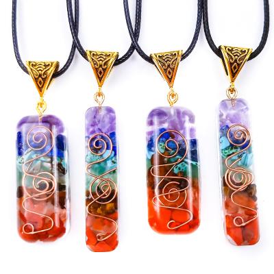 China BOHEMIA Chakra Gravel Necklace Resin Colored Glue Wrapped Natural Stone Pendant Manufacturers Tension Necklace Moon for sale